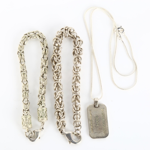 438 - Various silver jewellery, including Tiffany & Co Atlas 2004 tag pendant necklace, and 2 silver brace... 