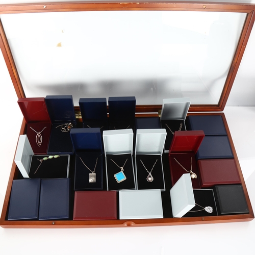 441 - A quantity of modern silver stone set pendant necklaces