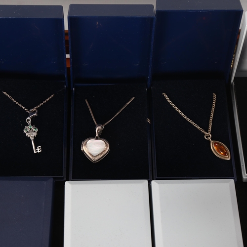 441 - A quantity of modern silver stone set pendant necklaces