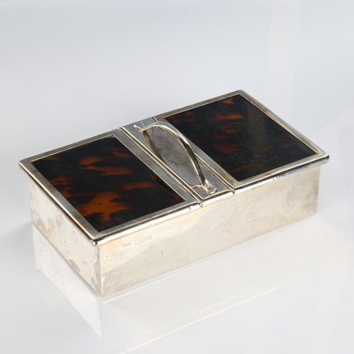 503 - MAPPIN & WEBB - an Art Deco silver and tortoiseshell double cigar/cigarette box, with sandalwood lin... 