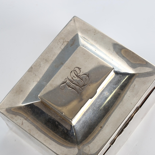 507 - An Art Deco George V silver combination cigarette box/Vesta case, rectangular form with matchbox lid... 