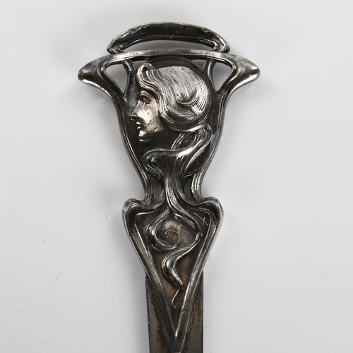 515 - WMF - an Art Nouveau silver plated paper knife, relief stylised figural decoration, length 21cm