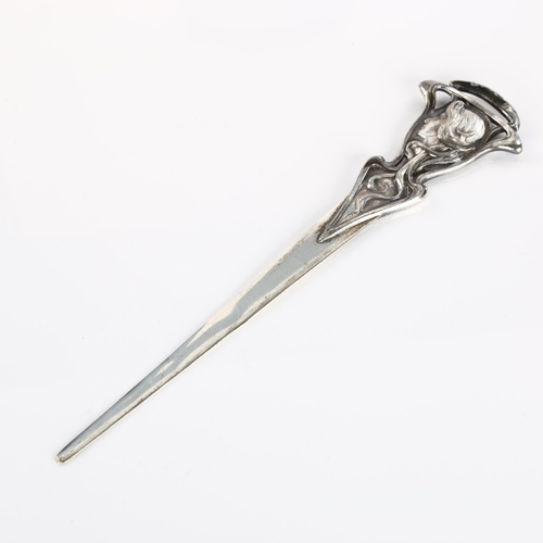 515 - WMF - an Art Nouveau silver plated paper knife, relief stylised figural decoration, length 21cm