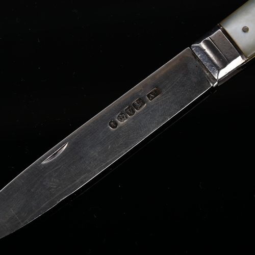 516 - ROYAL INTEREST - a Victorian silver and mother-of-pearl fruit knife, the handle engraved 