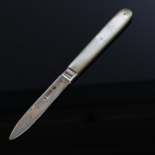 516 - ROYAL INTEREST - a Victorian silver and mother-of-pearl fruit knife, the handle engraved 