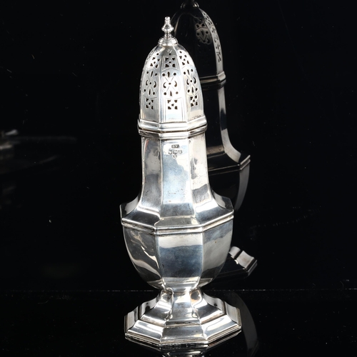 543 - A George V silver sugar caster, octagonal baluster form, by Viner's Ltd, Jubilee hallmarks Sheffield... 