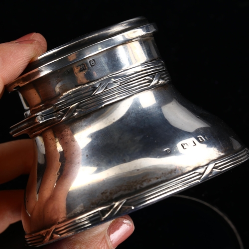 553 - An Edwardian silver combination inkwell/pocket watch stand, with ceramic liner, by Henry Matthews, h... 