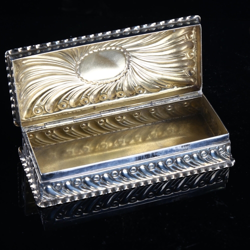 570 - A late Victorian silver dressing table jewel box, rectangular form with fluted decoration and crimpe... 