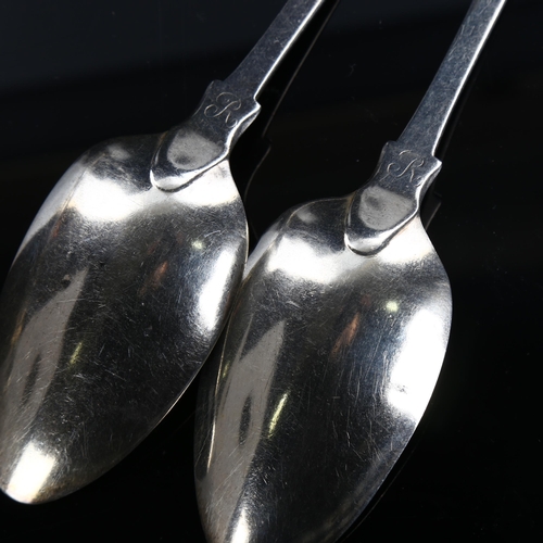 579 - A pair of George III silver Fiddle pattern tablespoons, by Peter and William Bateman, hallmarks Lond... 