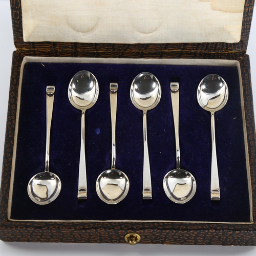 588 - A set of 6 Arts and Crafts George V silver coffee spoons, by Hukin & Heath, designed by Christopher ... 