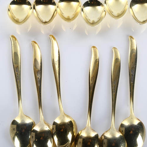 590 - ABSA - a set of 12 Danish vermeil sterling silver and harlequin enamel coffee spoons, length 9cm