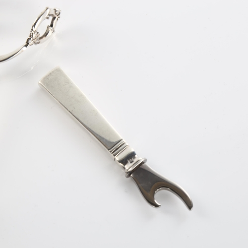 591 - GEORG JENSEN - a Danish sterling silver-handled bottle opener, and a pair of Danish sterling sugar t... 