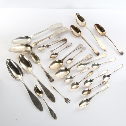 592 - Various silver flatware, including German tablespoon, English teaspoons etc, 18.2oz total