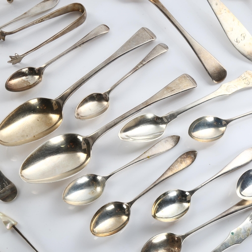 592 - Various silver flatware, including German tablespoon, English teaspoons etc, 18.2oz total