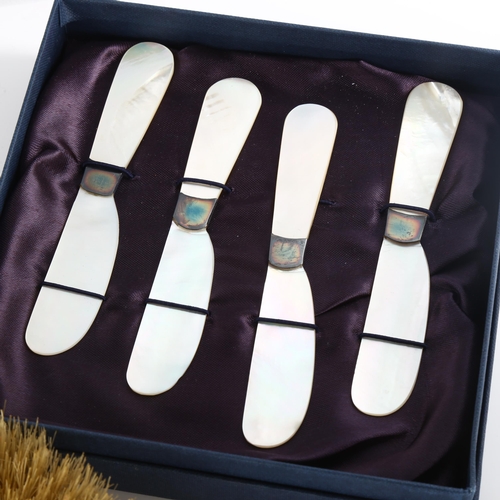 597 - Various silver, including Elizabeth II oak coaster, mother-of-pearl caviar knives, dressing table je... 