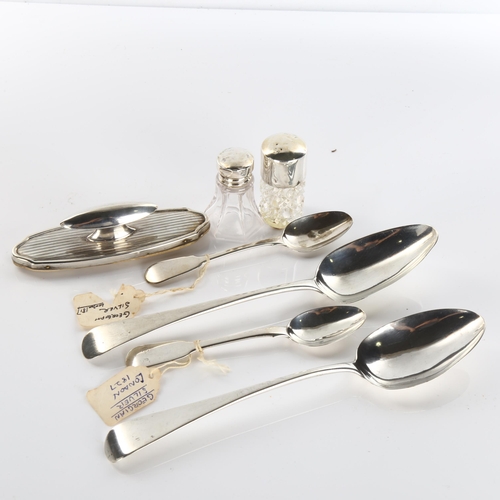 599 - Various silver, including George III tablespoons, teaspoons etc, 4.4oz weighable