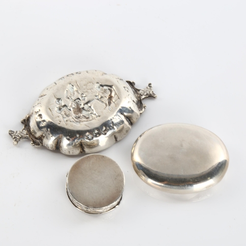 603 - Various Continental silver, including miniature pin dish, pillbox etc (3)