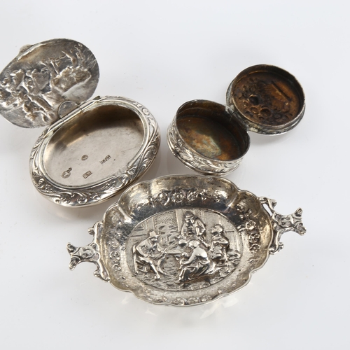 603 - Various Continental silver, including miniature pin dish, pillbox etc (3)