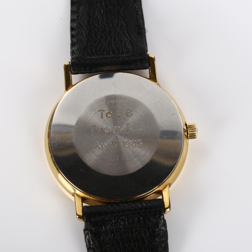 67 - LONGINES - a gold plated stainless steel mechanical wristwatch, circa 1985, silvered dial with gilt ... 