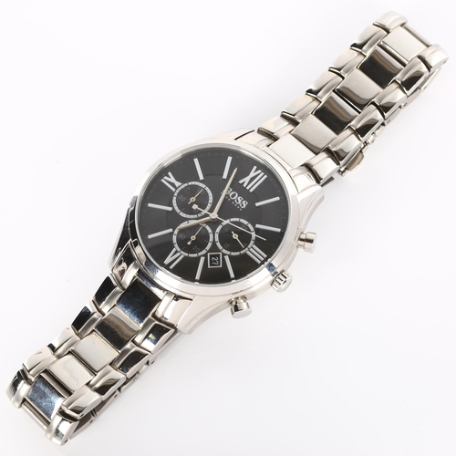 68 - HUGO BOSS - a stainless steel quartz chronograph bracelet watch, ref. HB.245.1.14.2786, black dial w... 