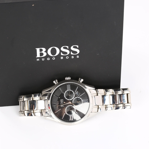 68 - HUGO BOSS - a stainless steel quartz chronograph bracelet watch, ref. HB.245.1.14.2786, black dial w... 