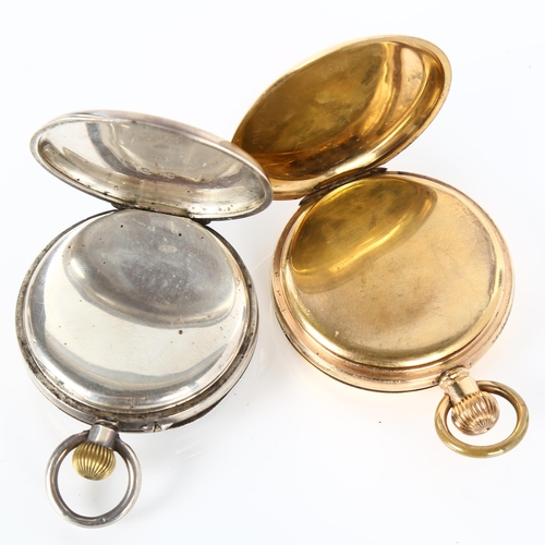 72 - 2 pocket watches, comprising Lancashire Watch Co Ltd gold plated half hunter, and Swiss silver open-... 