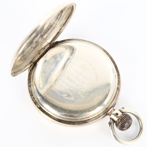 73 - A Swiss silver-cased half hunter keyless pocket watch, white enamel dial with Roman numeral hour mar... 