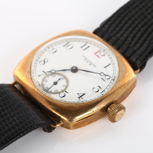 10 - WALTHAM - an early 20th century 9ct rose gold cushion-cased mechanical wristwatch, circa 1920s, whit... 