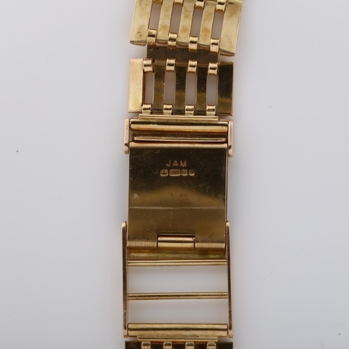 13 - A 9ct gold gatelink watch bracelet, with engine turned clasp and 2 spare links, maker's marks JAM, h... 