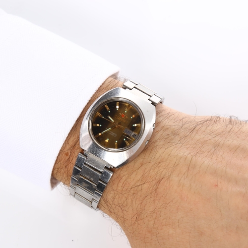 17 - ORIENT - a Vintage stainless steel automatic bracelet watch, circa 1970s, tigers eye dial with baton... 