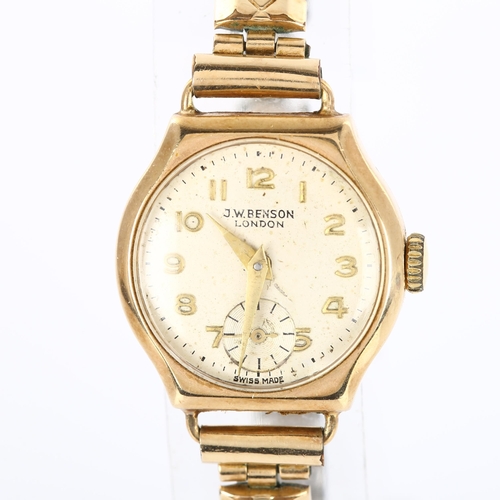 31 - J W BENSON - a lady's 9ct gold mechanical bracelet watch, ref. 87757, silvered dial with gilt Arabic... 