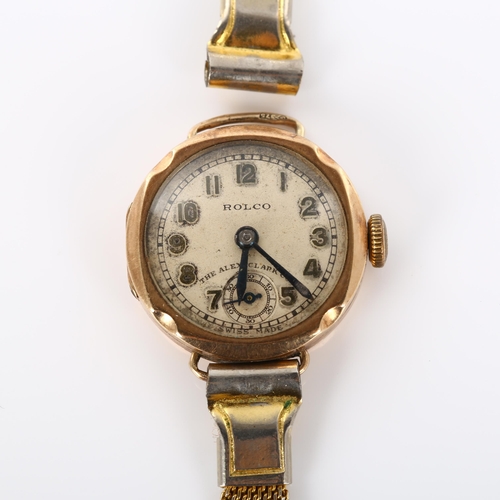 34 - ROLCO (ROLEX subsidiary) - an early 20th century lady's 9ct rose gold mechanical bracelet watch, sil... 