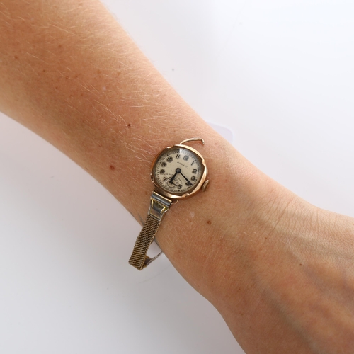 34 - ROLCO (ROLEX subsidiary) - an early 20th century lady's 9ct rose gold mechanical bracelet watch, sil... 