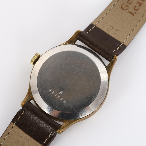 6 - JAEGER LE COULTRE - a Vintage gold plated stainless steel mechanical wristwatch, circa 1950s, silver... 