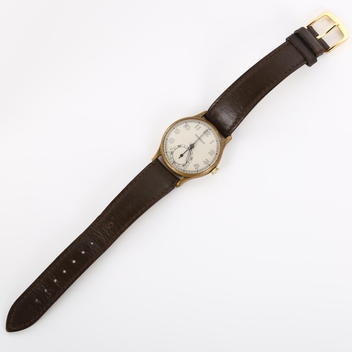 6 - JAEGER LE COULTRE - a Vintage gold plated stainless steel mechanical wristwatch, circa 1950s, silver... 