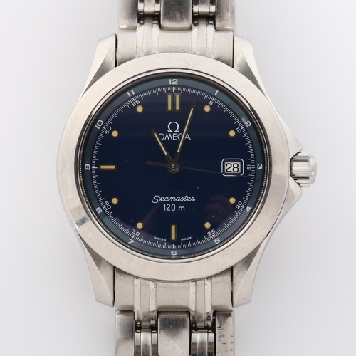 8 - OMEGA - a stainless steel Seamaster 120M quartz bracelet watch, ref. 196.1501, circa 1993, blue dial... 