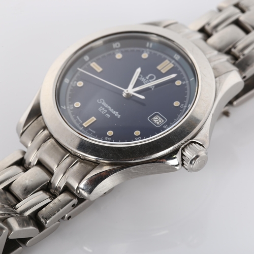 8 - OMEGA - a stainless steel Seamaster 120M quartz bracelet watch, ref. 196.1501, circa 1993, blue dial... 