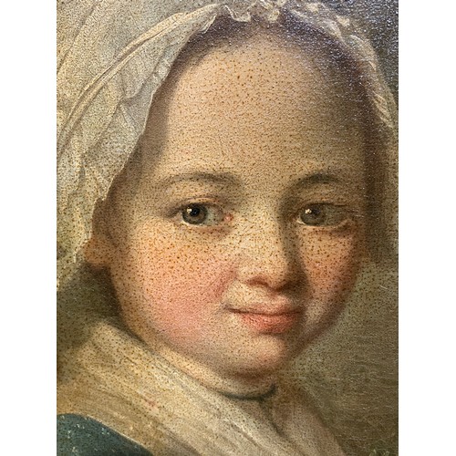 2049 - 18th century French School, oil on canvas, portrait of a young girl with a flower basket, unsigned w... 