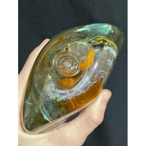 1609 - **DESCRIPTION CHANGE** MICHAEL HARRIS, Isle of Wight, an orange glass fish vase, *pontil mark impres... 