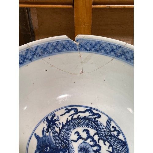 1126 - A group of Antique Chinese porcelain, including large blue and white dragon decorated bowl, diameter... 