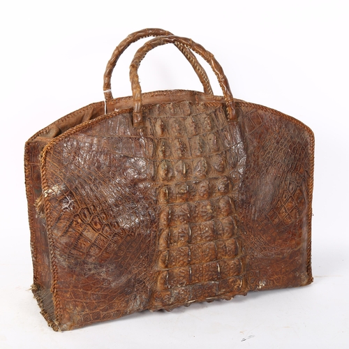 71 - A Vintage alligator skin day bag, width 44cm, height 32cm