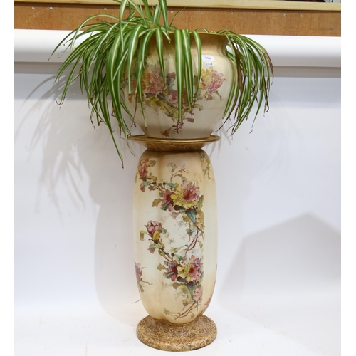 109 - A Victorian Doulton Burslem pottery jardiniere and stand, transfer printed chrysanthemum decoration,... 