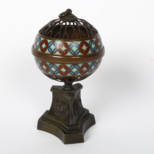 118 - An Oriental bronze and cloisonne enamel pot pourri, height 15cm