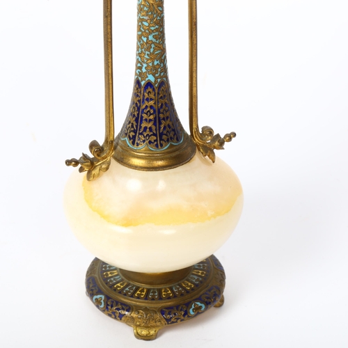 121 - An Antique French gilt-bronze and champleve enamel mounted white marble vase, height 20cm