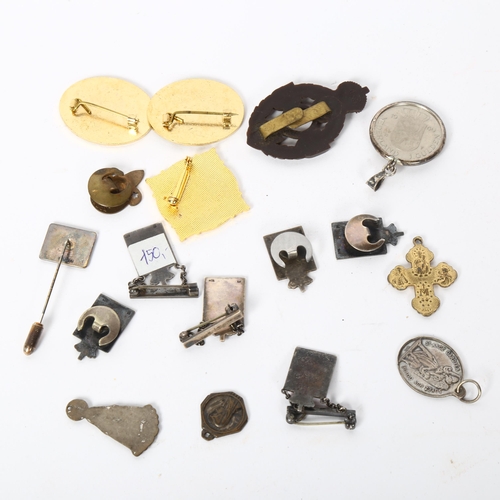 143 - Various badges and brooches, including Georg Jensen silver Kingmark example etc