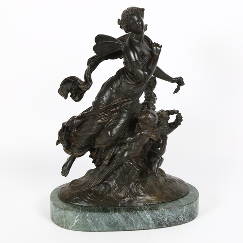 16 - After Mathurin Moreau, large patinated bronze figural sculpture, angel and cherubs, unsigned, on gre... 