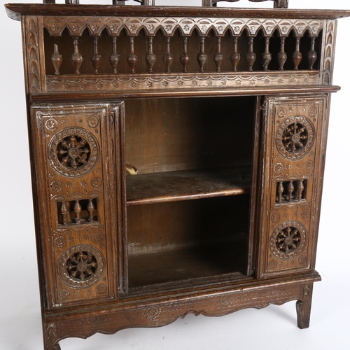 171 - An Antique Continental Folk Art table-top cabinet, with 2 sliding doors and allover turned spindled ... 