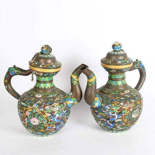 182 - A pair of Chinese enamel teapots, height 29cm