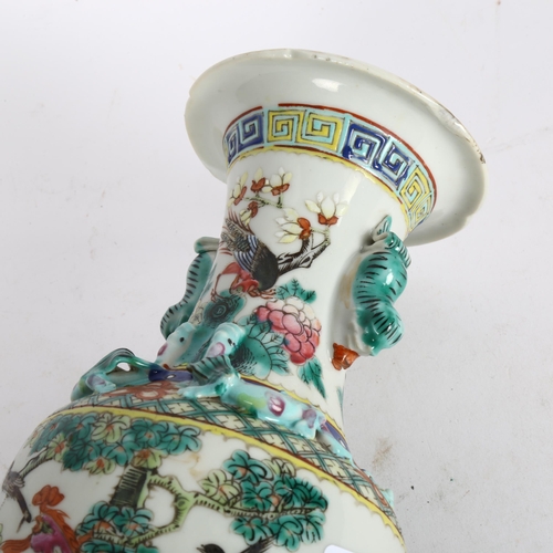 202 - A Chinese famille verte vase with enamel peacock decoration, height 30cm