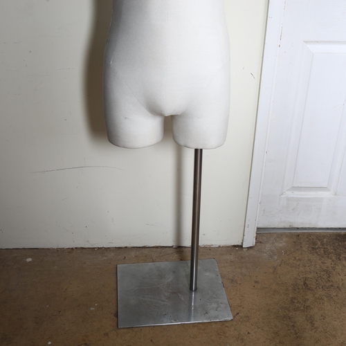 221 - A shop mannequin torso on chrome stand, overall height 145cm